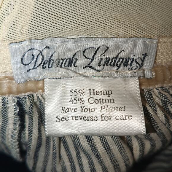 Deborah Lindquist Vintage Y2K Blue & Cream Striped Hemp & Cotton Halter Dress  S - Picture 12 of 12